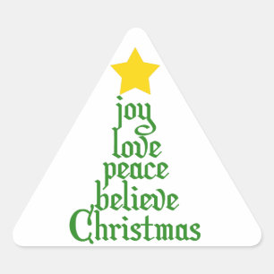 Joy, Love, Peace, Believe, Christmas Triangle Sticker