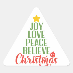 Joy, Love, Peace, Believe Christmas  Triangle Sticker