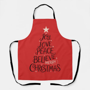 Joy Love Peace Believe Merry Christmas Tree Xmas Apron