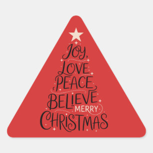 Joy Love Peace Believe Merry Christmas Tree Xmas Triangle Sticker