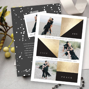 Joy Love Peace Chic Gold Blocks Holiday Photo Card
