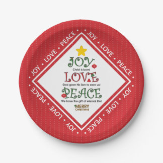 Joy Love Peace Christian Christmas Paper Plate