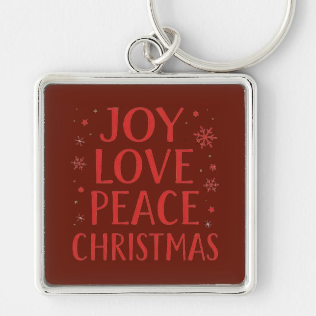 Joy Love Peace Christmas Festive Typography Hoodie Key Ring (Front)