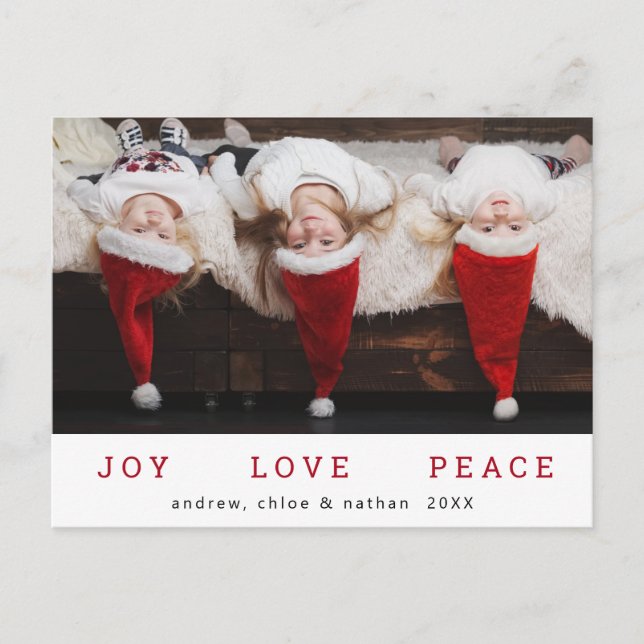 JOY LOVE PEACE Christmas Funny Photo Holiday Postcard (Front)