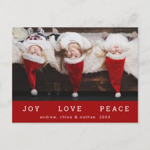 JOY LOVE PEACE Christmas Funny Photo Red Holiday Postcard