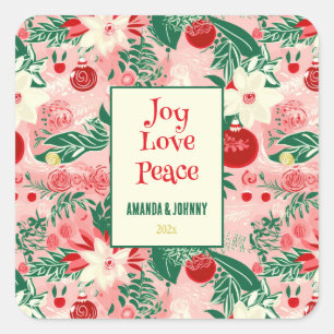 Joy Love Peace Colourful Floral Square Sticker