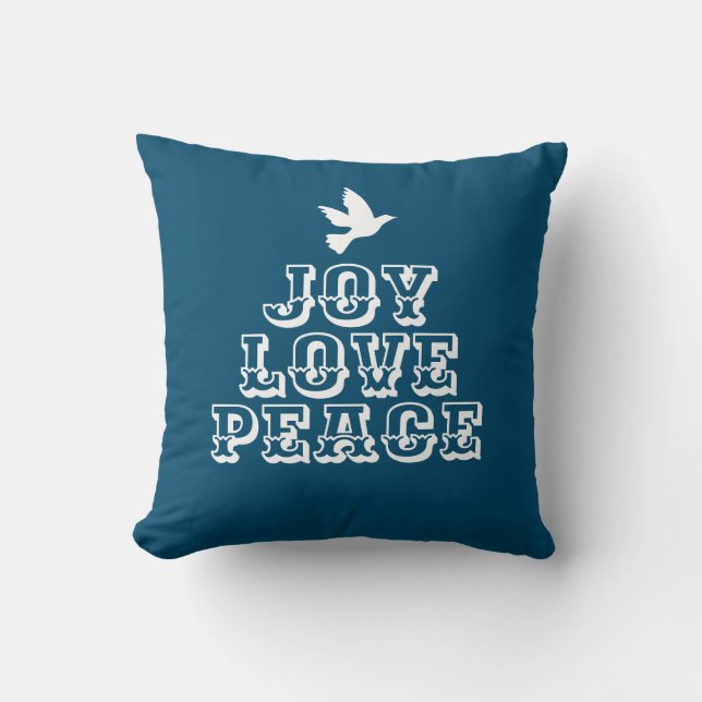 joy love peace dove white christmas tree blue cushion (Front)