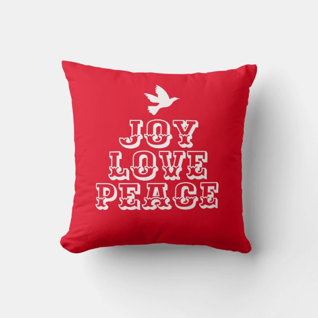 joy love peace dove white christmas tree slogan  cushion (Front)