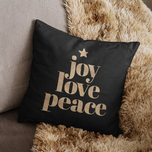 Joy Love Peace   Gold Elegant Minimalist Christmas Cushion