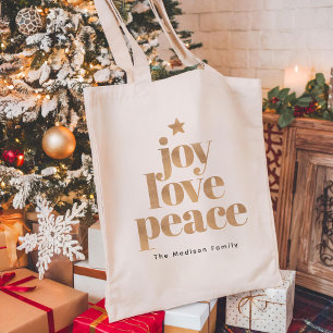 Joy Love Peace Gold Elegant Minimalist Christmas Tote Bag