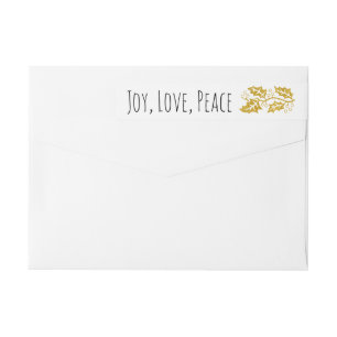 Joy, Love, Peace gold glitter holly berry trendy Wrap Around Label