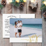 Joy Love Peace Large Photo Christmas Letter White Foil Holiday Postcard<br><div class="desc">Send out special holiday wishes with this festive postcard featuring "JOY" in a hand-drawn typography font in real gold foil - set against your custom photo and white border. Easily add your name and custom text to the front and your own typed holiday greeting to the backside or delete the...</div>