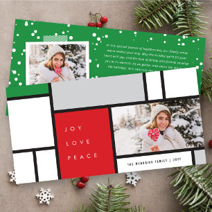 Joy Love Peace Mondrian Minimalist Modern Photo Holiday Card