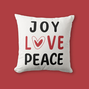 Joy Love Peace Red Heart Inspirational Cushion