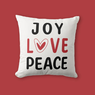 Joy Love Peace Red Heart Inspirational Cushion
