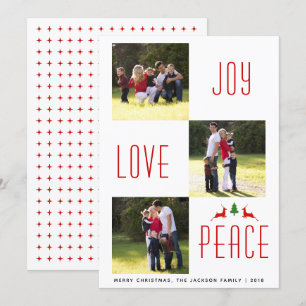 Joy Love Peace red, white Christmas photo card