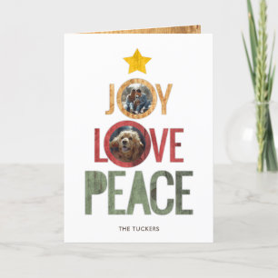 Joy Love Peace Rustic Photo Christmas Tree Holiday Card