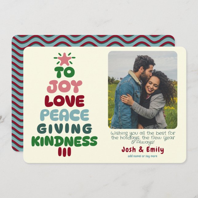 Joy Love Peace Tree Photo Holiday Card (Front/Back)