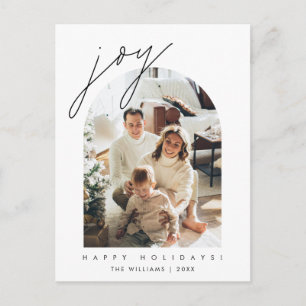 Joy, Merry Christmas Family Photo Modern Layover Postcard