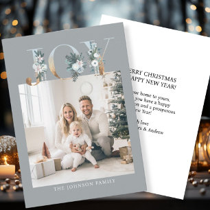 JOY-Merry Christmas!   Modern, simple photo  Holiday Card