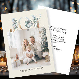 JOY-Merry Christmas!   Modern, simple photo  Holiday Card