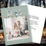 JOY-Merry Christmas!   Modern, simple photo  Holiday Card<br><div class="desc">Customer specific "Joy-Merry Christmas" photo holiday card. Celebrate the joy of the holiday season with this beautifully designed, customisable photo card. The elegant light green background frames your personal family photo perfectly, making your holiday greetings stand out with style. Across the top, the word "JOY" is artfully displayed in festive,...</div>