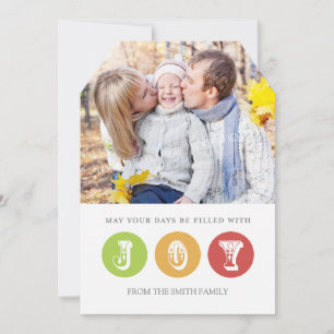 Joy Merry Christmas Photo Card Red Green