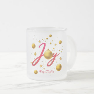 Joy - Merry Christmas with Gold Glass Ball Frosted Glass Coffee Mug