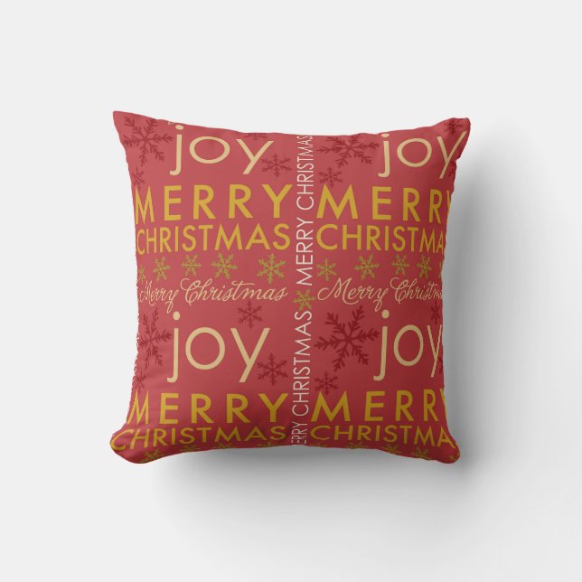 Joy Merry Christmas with snowflakes Cushion (Front)