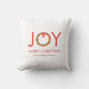 Joy Merry Christmas Wreath Family Cushion