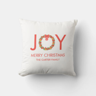 Joy Merry Christmas Wreath Family Cushion