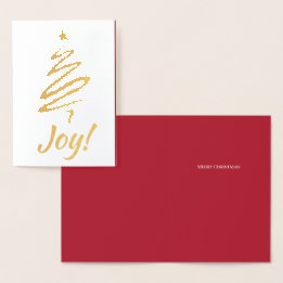 Joy! Merry Christmas Xmas Tree Red Your Words Foil Card
