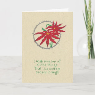 Joy Merry Poinsettia Japanese Woodblock Print Card
