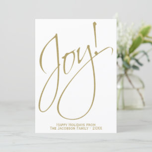 Joy! Minimal Gold & White Family Photo Holiday Card