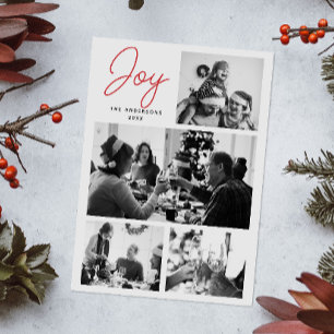 Joy. Minimalist Christmas collage multi photo Holiday Card