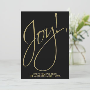 Joy! Minimalist Gold & Black Family Photo Holiday Card