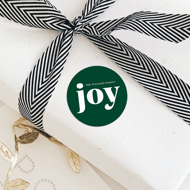 Joy Minimalist Green Christmas Classic Round Sticker (Creator Uploaded)