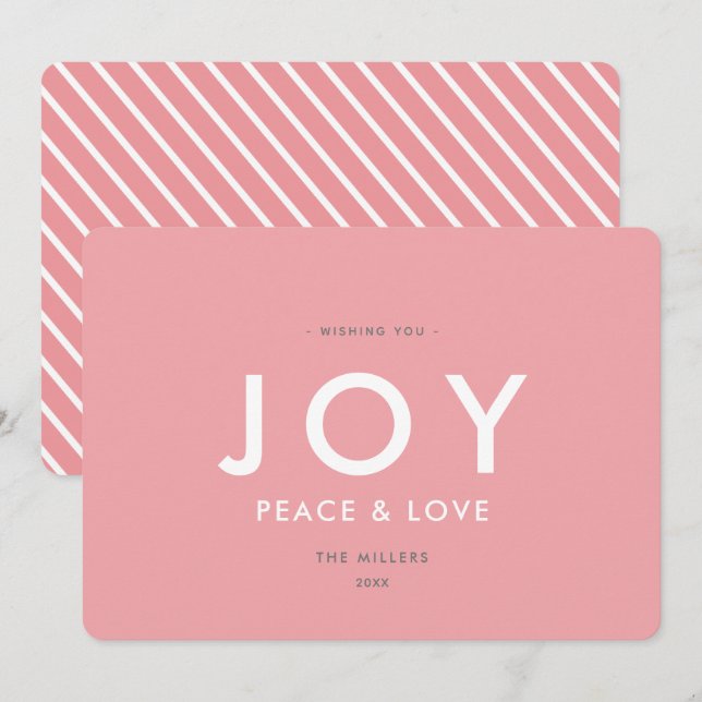 JOY Minimalist Modern Pink Christmas Card (Front/Back)