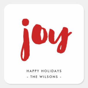 Joy minimalist red and white holiday square sticker