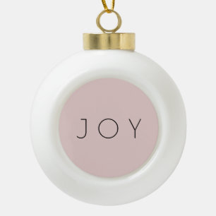 Joy Minimalist Rose Gold Black Typography Pattern Ceramic Ball Christmas Ornament