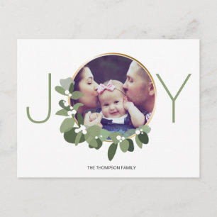 Joy Minimalist Wreath family Christmas Photo Postcard