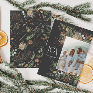 Joy modern 1 photo watercolor botanical floral hol holiday card