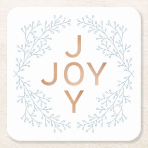 Joy Modern And Elegant White Christmas Square Paper Coaster