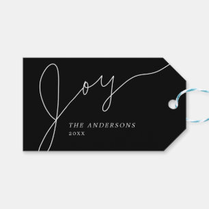 Joy Modern Black and White Hand Lettered Script Gift Tags