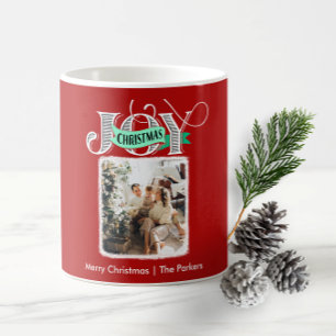 JOY Modern Bold Script Minimalist Photo Christmas  Coffee Mug