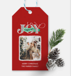 JOY Modern Bold Script Minimalist Photo Christmas  Gift Tags