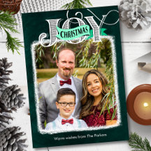 JOY Modern Bold Script Minimalist Photo Christmas
