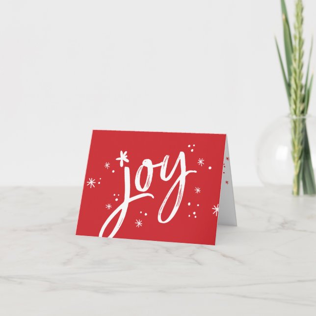 JOY modern corporate holiday greeting red sparkles Card (Front)