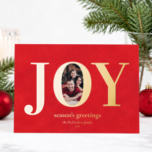 Joy Modern Custom Family Photo Christmas Foil Holiday Card