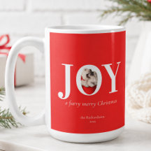 JOY Modern Custom Pet Photo Red Christmas